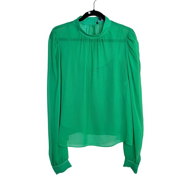 NWT GENERATION LOVE Winona Silk Blouse Size XL Kelly Green Puff Sleeve $185 - Picture 2 of 6